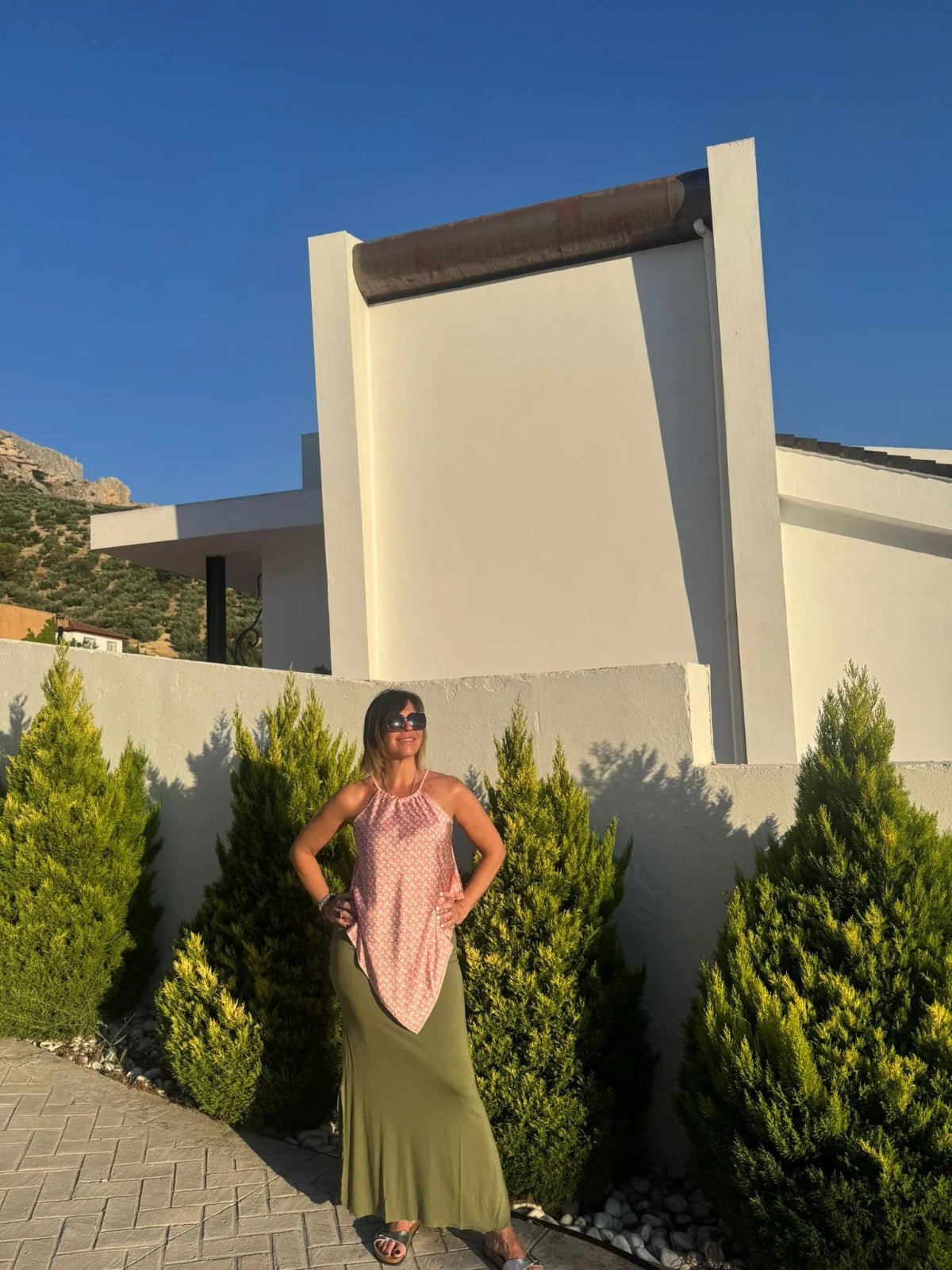 Top Pañuelo con cuello Halter y estampado XO en color rosa claro