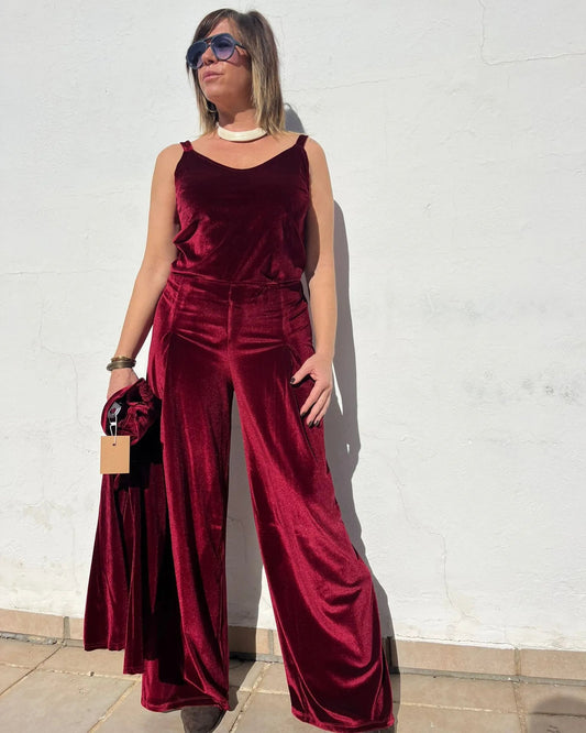 Camiseta estilo top de terciopelo color granate