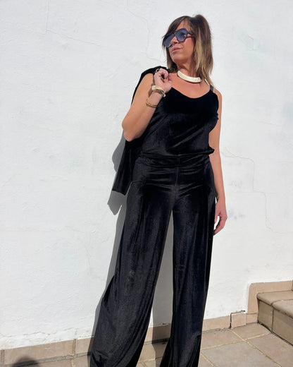 Camiseta estilo top de terciopelo color negro